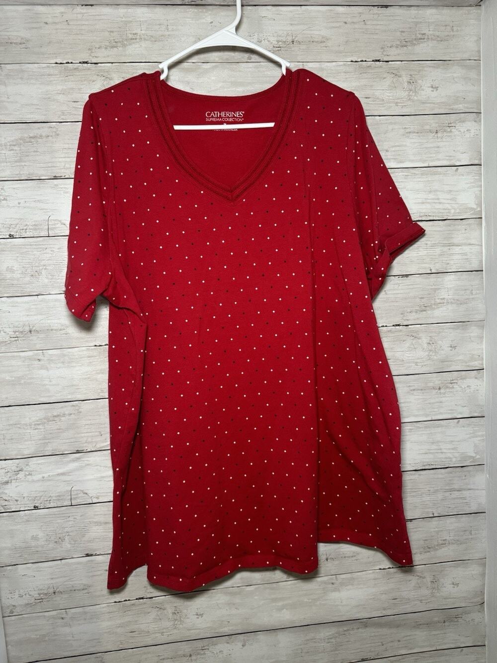 Catherine’s Women’s Plus Size Red Polka Dot Short Sleeve Blouse Size 1X